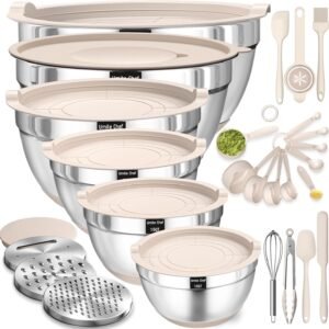 26PCS Stainless Steel Khaki Mixing Bowls Set